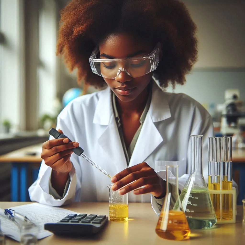 A female scientist performing non-aqueous titration